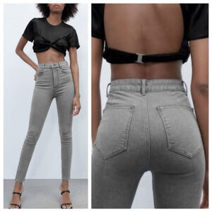 Zara High Waisted Skinny Jeans Womens 4 Ankle Denim Gray Wash Stretch Casual